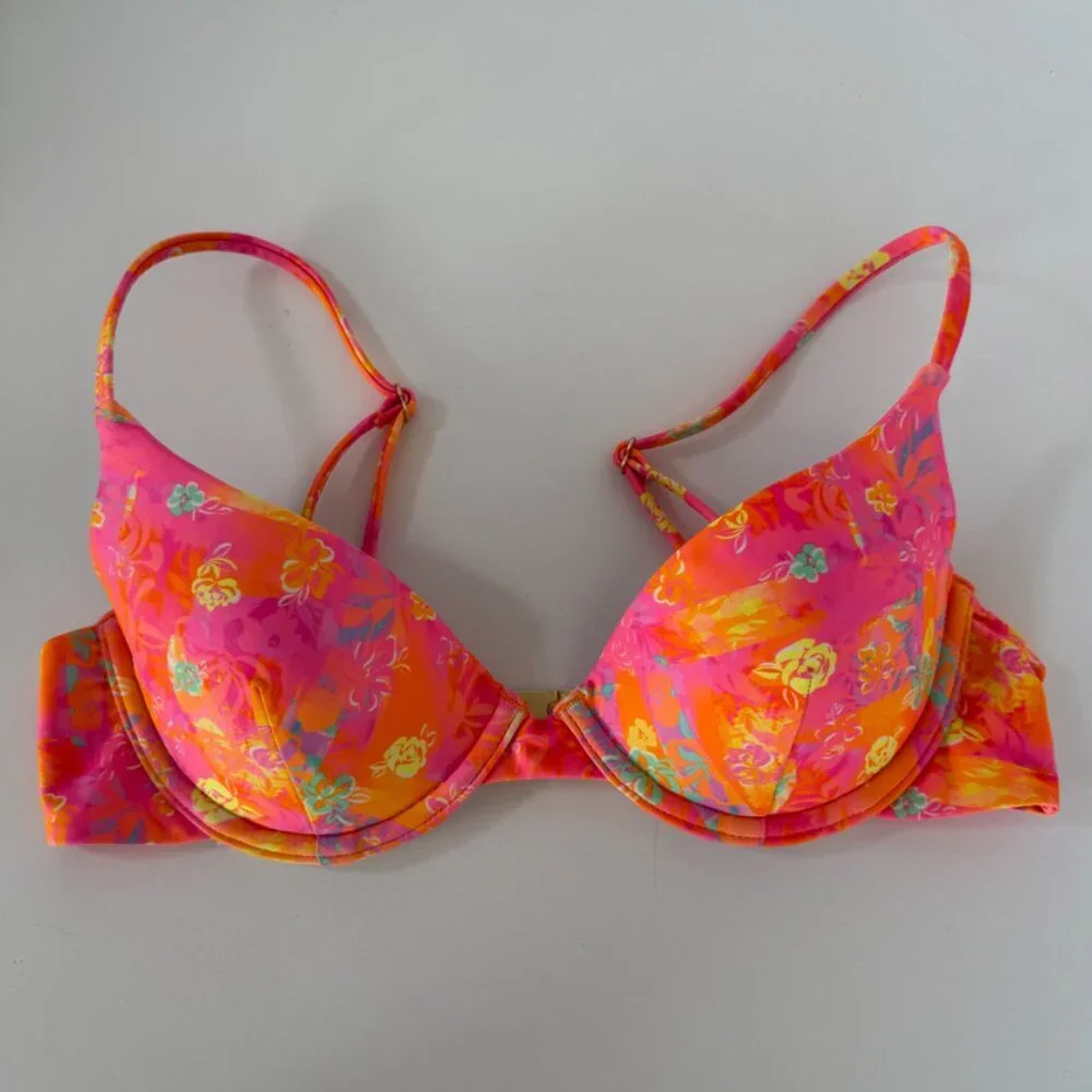 Kulani Kinis Pink Orange Floral Underwire Bikini Top